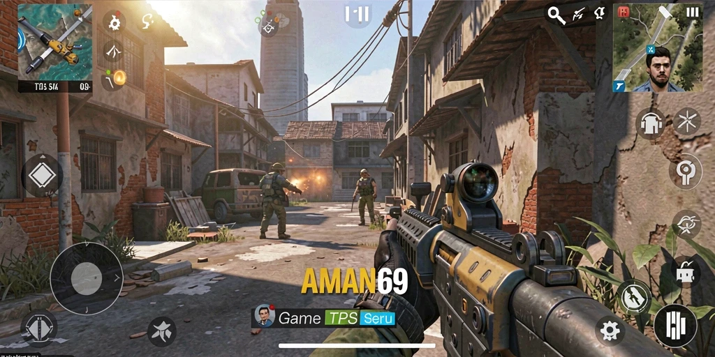 Tangkapan layar gameplay seru AMAN69 di medan tempur.