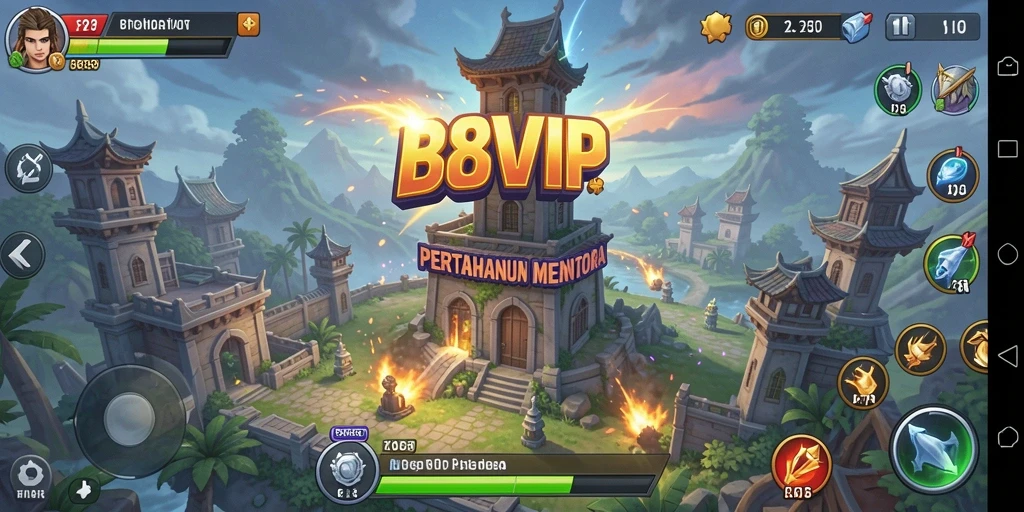 Gameplay menarik dengan menara dan musuh di battlefield.