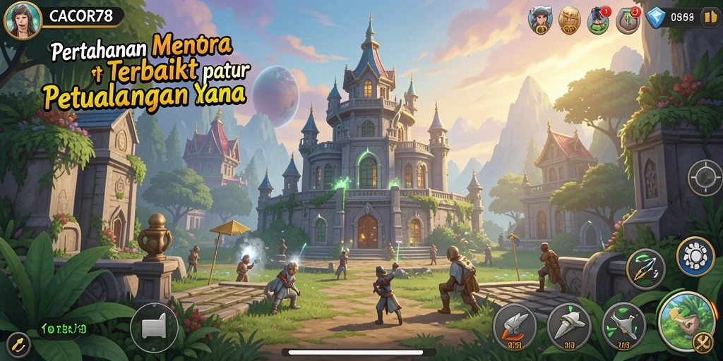 Tampilan gameplay menara pertahanan yang seru dan dinamis.