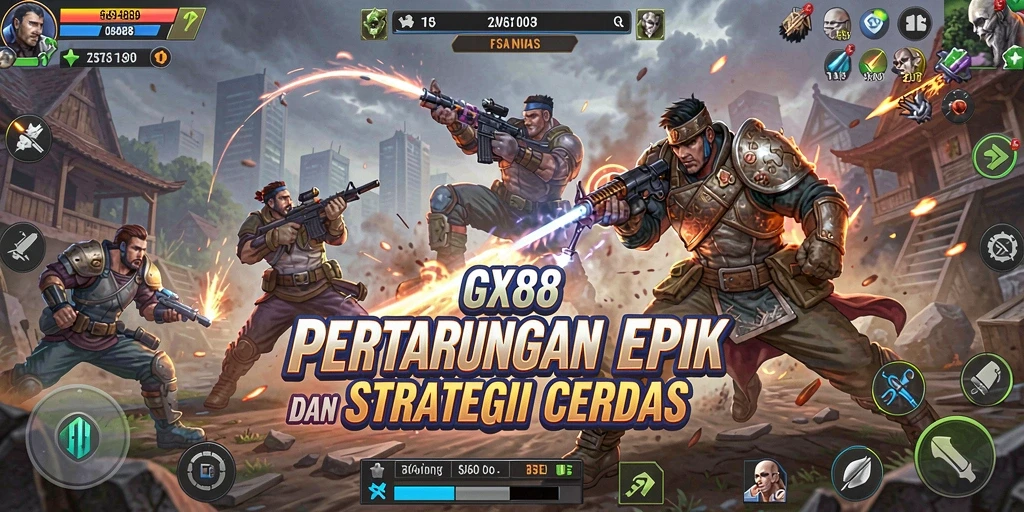 Tampilan gameplay GX88 dengan pertarungan dinamis dan karakter kuat.