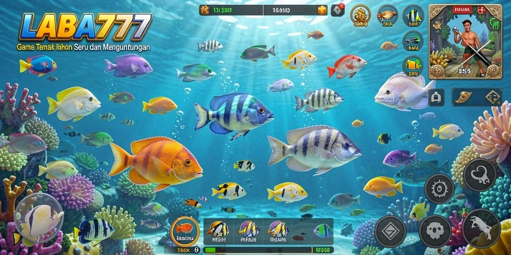 Tangkapan layar LABA777 menampilkan gameplay memancing yang seru dan berwarna.