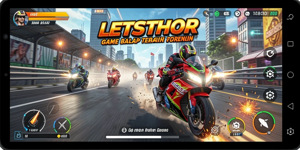 Tampilan gameplay LETSTHOR yang mendebarkan saat balapan motor.