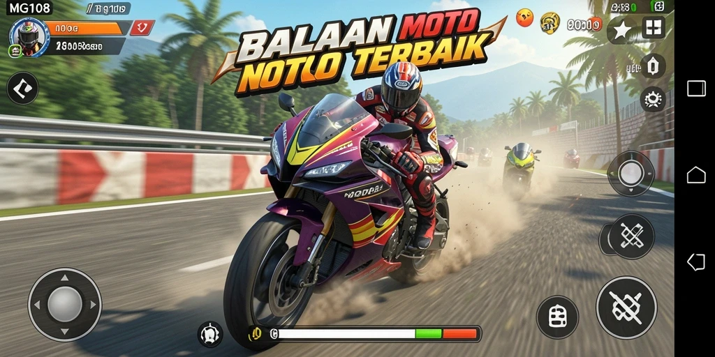 Screenshot menampilkan aksi balap motor yang intens dan grafis luar biasa.