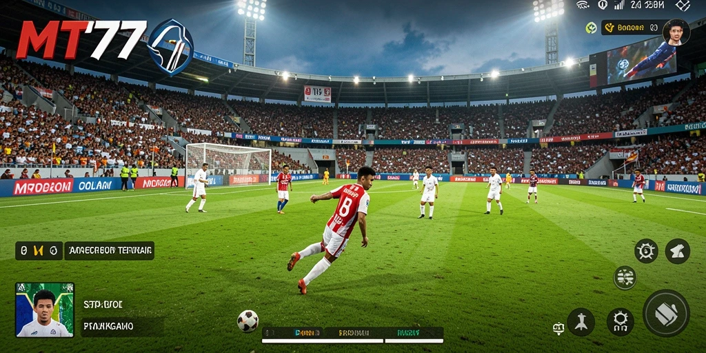 Tampilan gameplay yang mendebarkan dalam MT777 saat pertandingan sepak bola.