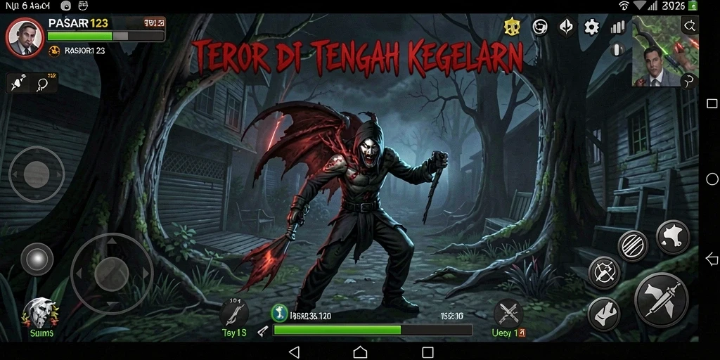 Tampilan gameplay menegangkan dengan monster mengerikan.