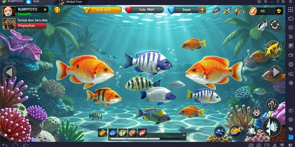 Gameplay seru RUMPITOTO menampilkan aksi menembak ikan yang mendebarkan.