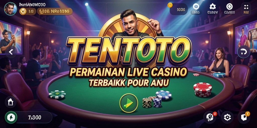 Screenshot gameplay TENTOTO yang menampilkan dealer live dan suasana permainan kasino.